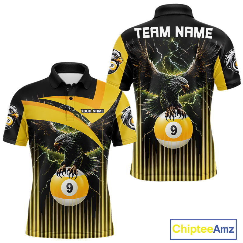 Yellow And Black 9 Ball Pool Eagle Lightning Billiard Shirts For Men Custom Billiard Team Jersey TDM7982