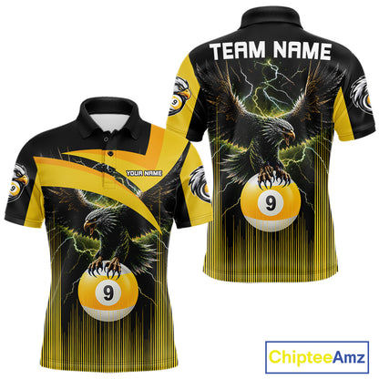 Yellow And Black 9 Ball Pool Eagle Lightning Billiard Shirts For Men Custom Billiard Team Jersey TDM7982