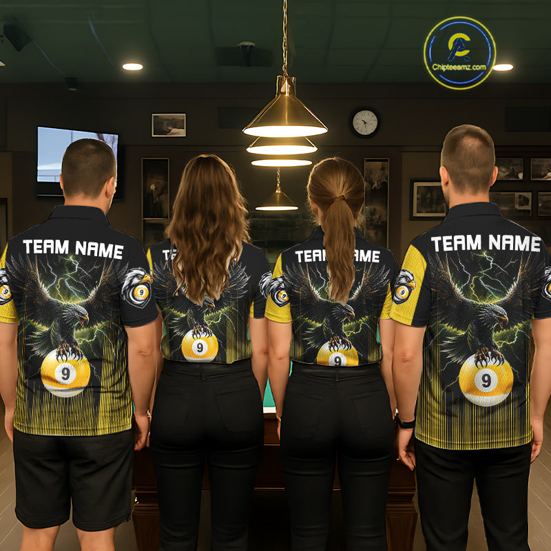 Yellow And Black 9 Ball Pool Eagle Lightning Billiard Shirts For Men Custom Billiard Team Jersey TDM7982