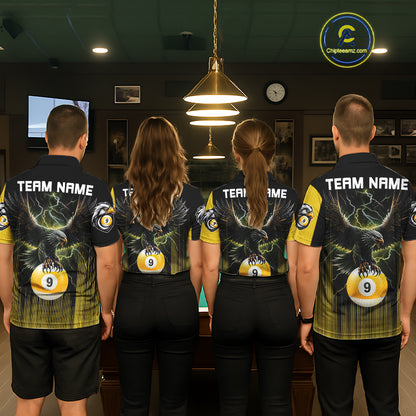 Yellow And Black 9 Ball Pool Eagle Lightning Billiard Shirts For Men Custom Billiard Team Jersey TDM7982