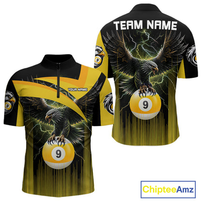 Yellow And Black 9 Ball Pool Eagle Lightning Billiard Shirts For Men Custom Billiard Team Jersey TDM7982