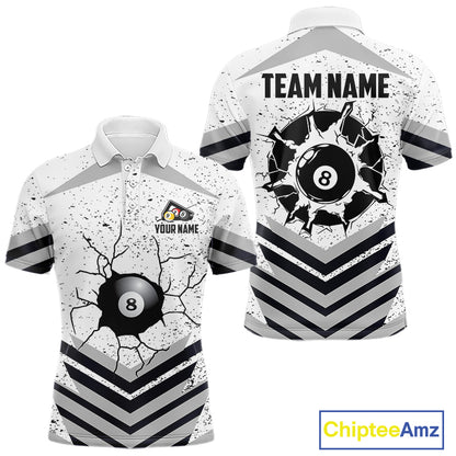 Funny Crack 8 Ball Billiard Pool Shirts For Men Custom White Grunge Billiard League Team Jersey TDM7983