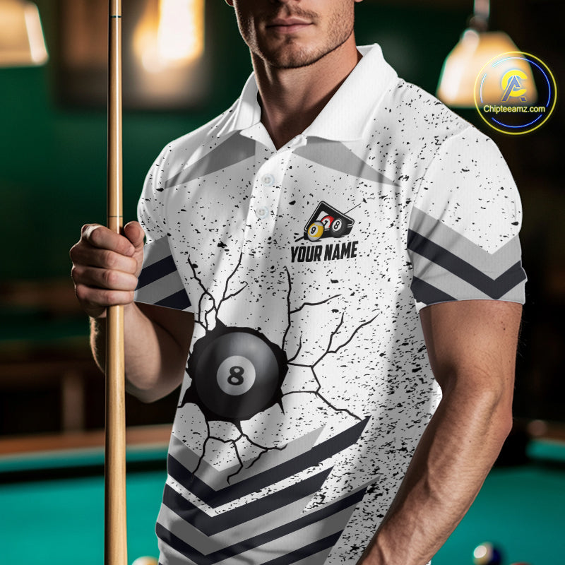 Funny Crack 8 Ball Billiard Pool Shirts For Men Custom White Grunge Billiard League Team Jersey TDM7983