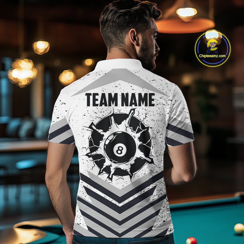 Funny Crack 8 Ball Billiard Pool Shirts For Men Custom White Grunge Billiard League Team Jersey TDM7983