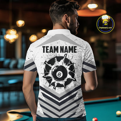 Funny Crack 8 Ball Billiard Pool Shirts For Men Custom White Grunge Billiard League Team Jersey TDM7983