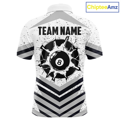 Funny Crack 8 Ball Billiard Pool Shirts For Men Custom White Grunge Billiard League Team Jersey TDM7983