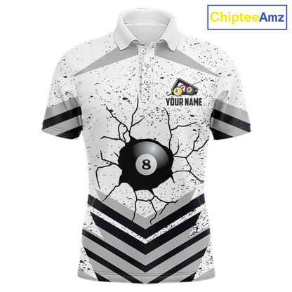 Funny Crack 8 Ball Billiard Pool Shirts For Men Custom White Grunge Billiard League Team Jersey TDM7983