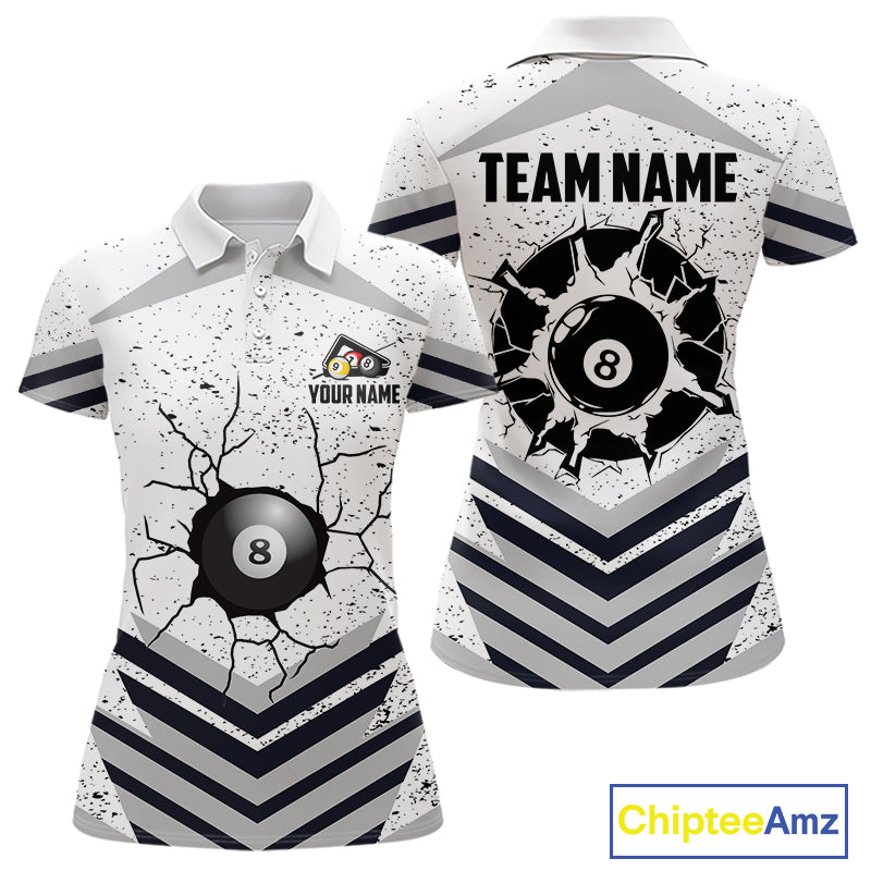 Funny Crack 8 Ball Billiard Pool Shirts For Women Custom White Grunge Billiard League Team Jersey TDM7983