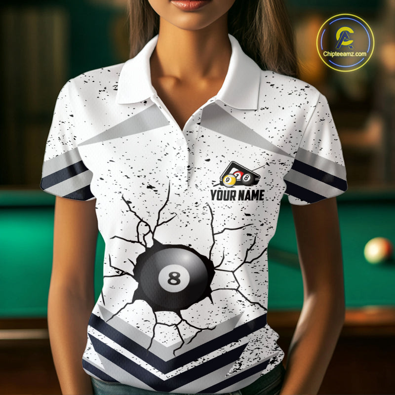 Funny Crack 8 Ball Billiard Pool Shirts For Women Custom White Grunge Billiard League Team Jersey TDM7983
