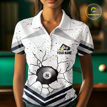Funny Crack 8 Ball Billiard Pool Shirts For Women Custom White Grunge Billiard League Team Jersey TDM7983