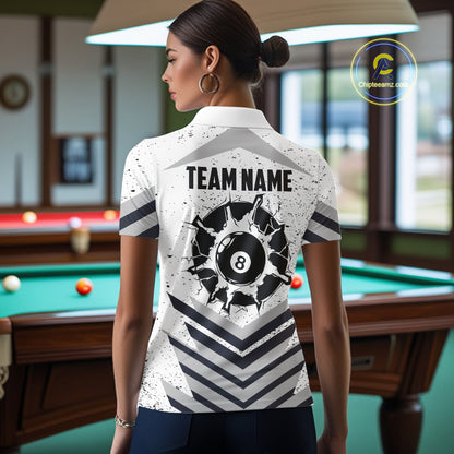 Funny Crack 8 Ball Billiard Pool Shirts For Women Custom White Grunge Billiard League Team Jersey TDM7983