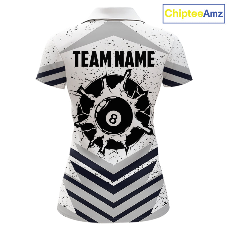 Funny Crack 8 Ball Billiard Pool Shirts For Women Custom White Grunge Billiard League Team Jersey TDM7983