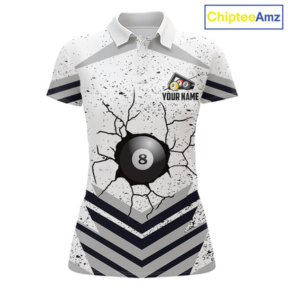 Funny Crack 8 Ball Billiard Pool Shirts For Women Custom White Grunge Billiard League Team Jersey TDM7983