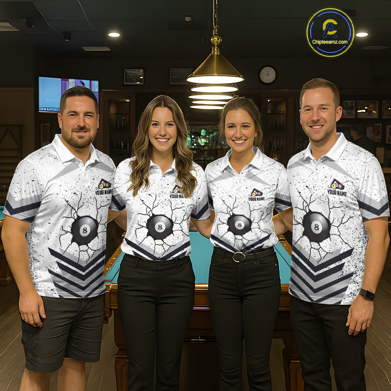 Funny Crack 8 Ball Billiard Pool Shirts For Men Custom White Grunge Billiard League Team Jersey TDM7983