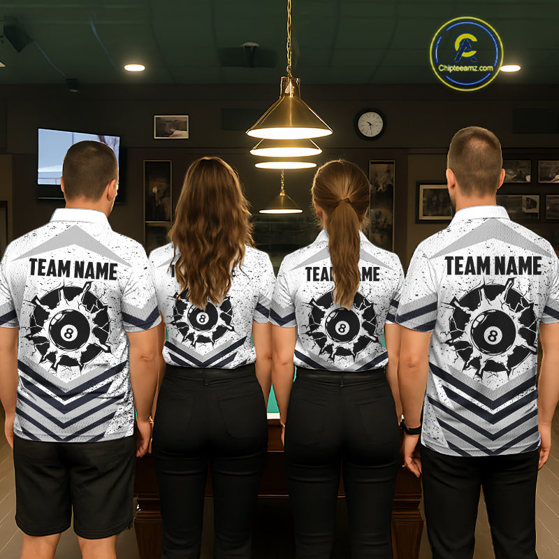 Funny Crack 8 Ball Billiard Pool Shirts For Men Custom White Grunge Billiard League Team Jersey TDM7983