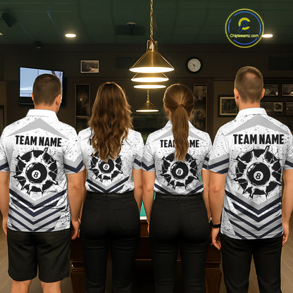 Funny Crack 8 Ball Billiard Pool Shirts For Men Custom White Grunge Billiard League Team Jersey TDM7983