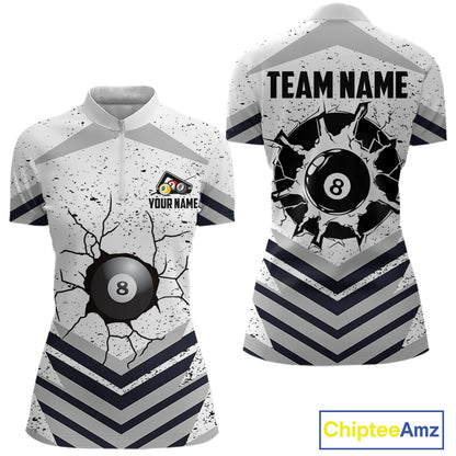 Funny Crack 8 Ball Billiard Pool Shirts For Women Custom White Grunge Billiard League Team Jersey TDM7983