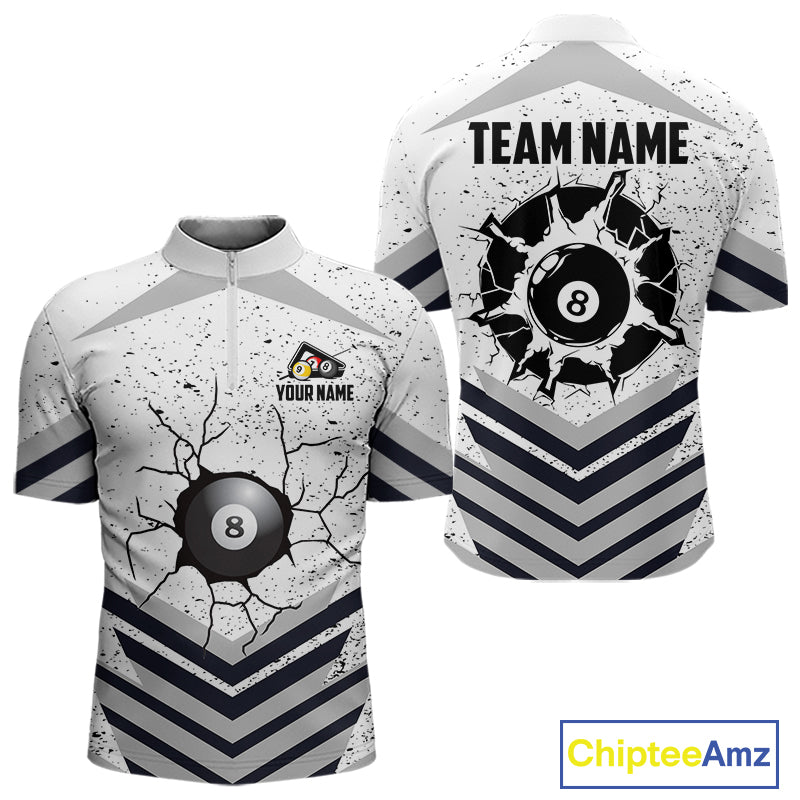 Funny Crack 8 Ball Billiard Pool Shirts For Men Custom White Grunge Billiard League Team Jersey TDM7983