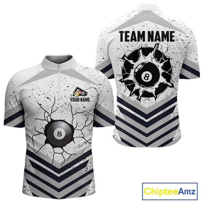 Funny Crack 8 Ball Billiard Pool Shirts For Men Custom White Grunge Billiard League Team Jersey TDM7983