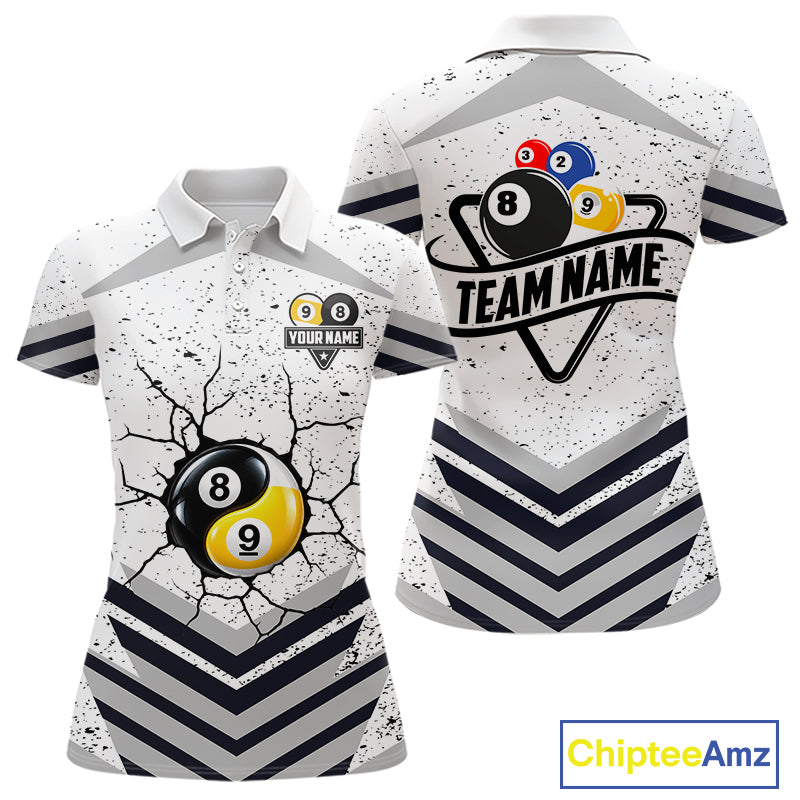 Funny Yin-Yang 8 Ball & 9 Ball Billiard Shirts For Women Custom White Grunge Pool Team Jersey TDM7984