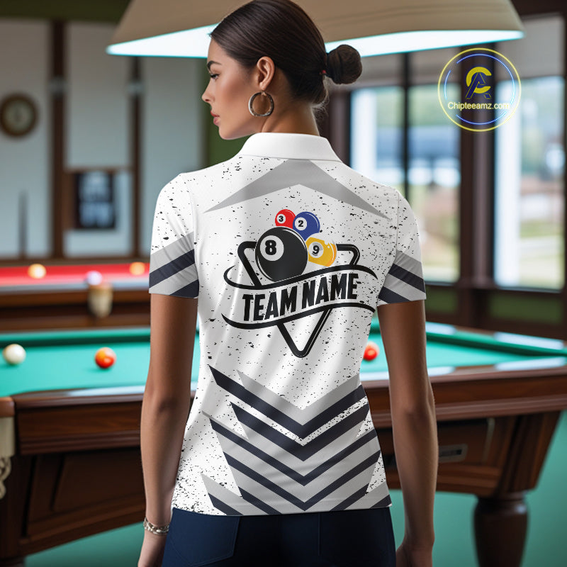 Funny Yin-Yang 8 Ball & 9 Ball Billiard Shirts For Women Custom White Grunge Pool Team Jersey TDM7984