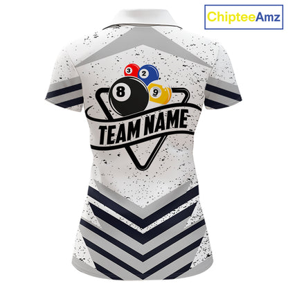 Funny Yin-Yang 8 Ball & 9 Ball Billiard Shirts For Women Custom White Grunge Pool Team Jersey TDM7984