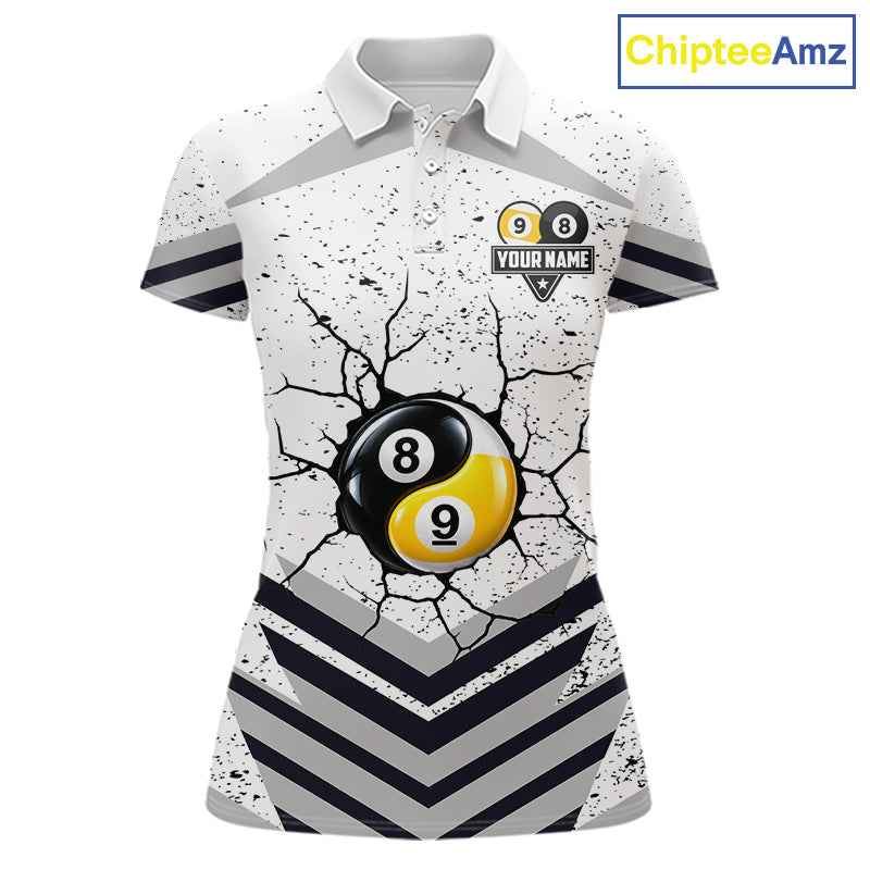 Funny Yin-Yang 8 Ball & 9 Ball Billiard Shirts For Women Custom White Grunge Pool Team Jersey TDM7984