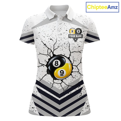 Funny Yin-Yang 8 Ball & 9 Ball Billiard Shirts For Women Custom White Grunge Pool Team Jersey TDM7984