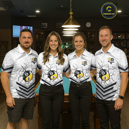 Funny Yin-Yang 8 Ball & 9 Ball Billiard Shirts For Women Custom White Grunge Pool Team Jersey TDM7984