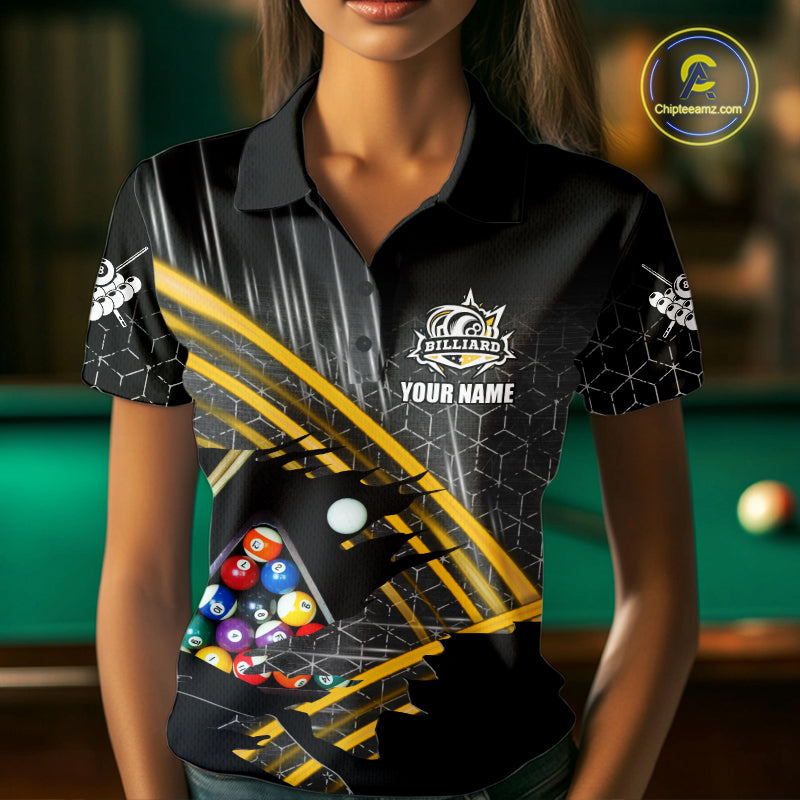 Personalized Billiard Shirts For Women Custom Yellow Billiard Pool Ball Jersey, Billiard Team Shirt TDM7989