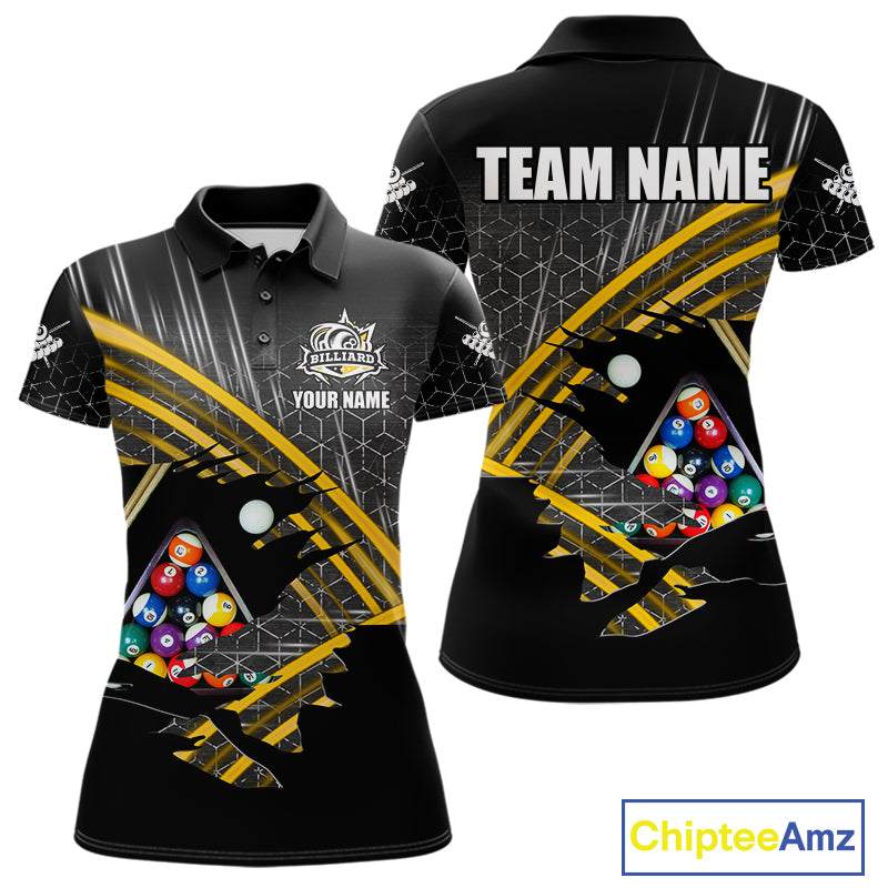 Personalized Billiard Shirts For Women Custom Yellow Billiard Pool Ball Jersey, Billiard Team Shirt TDM7989
