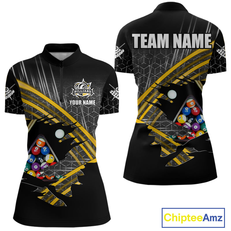 Personalized Billiard Shirts For Women Custom Yellow Billiard Pool Ball Jersey, Billiard Team Shirt TDM7989