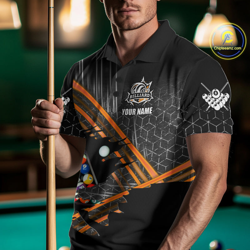 Personalized Billiard Shirts For Men Custom Orange Billiard Pool Ball Jersey, Billiard Team Shirt TDM7990