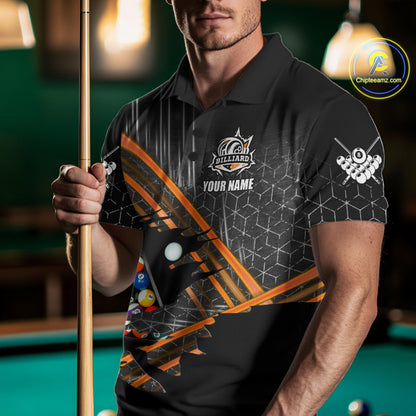 Personalized Billiard Shirts For Men Custom Orange Billiard Pool Ball Jersey, Billiard Team Shirt TDM7990