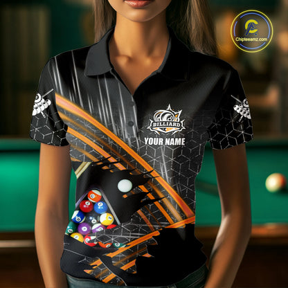Personalized Billiard Shirts For Women Custom Orange Billiard Pool Ball Jersey, Billiard Team Shirt TDM7990