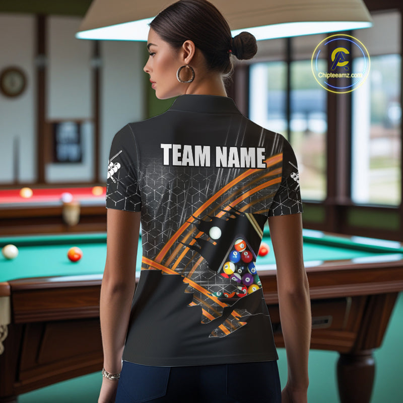 Personalized Billiard Shirts For Women Custom Orange Billiard Pool Ball Jersey, Billiard Team Shirt TDM7990