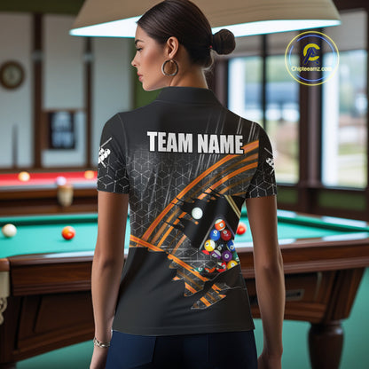 Personalized Billiard Shirts For Women Custom Orange Billiard Pool Ball Jersey, Billiard Team Shirt TDM7990