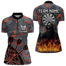 Load image into Gallery viewer, Personalized Death Skeleton Fire Camo Dart Shirts For Women Custom Camouflage Darts League Jerseys TDM3072