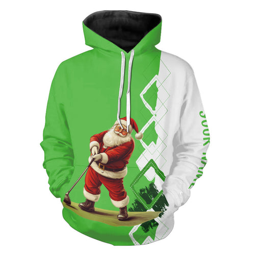 Green and white argyle Christmas Santa Golf Hoodies Custom Christmas golf hoodie golfing gifts NQS9024