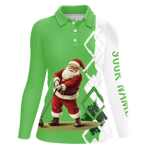 Green and white argyle Christmas Santa Womens golf polo Shirt Custom Christmas ladies golf shirts NQS9024