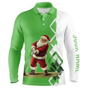 Green and white argyle Christmas Santa Men Golf Polo Shirt Custom Christmas golf shirts for men NQS9024