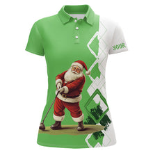 Load image into Gallery viewer, Green and white argyle Christmas Santa Womens golf polo Shirt Custom Christmas ladies golf shirts NQS9024