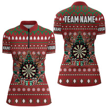 Load image into Gallery viewer, Red Christmas Pattern Custom Dart Shirts For Women, Funny Darts Christmas Gifts Xmas Dart Jerseys TDM3078