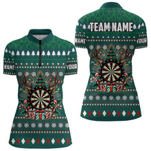 Load image into Gallery viewer, Green Christmas Pattern Custom Dart Shirts For Women, Funny Darts Christmas Gifts Xmas Dart Jerseys TDM3079