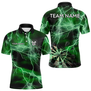 Black And Green Thunder Lightning Dart Shirts With Pocket For Men Custom 3D Darts Team Jerseys TDM3314