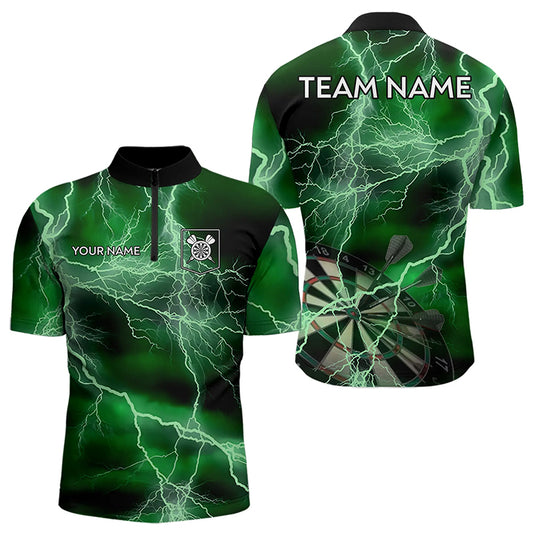 Black And Green Thunder Lightning Dart Shirts With Pocket For Men Custom 3D Darts Team Jerseys TDM3314