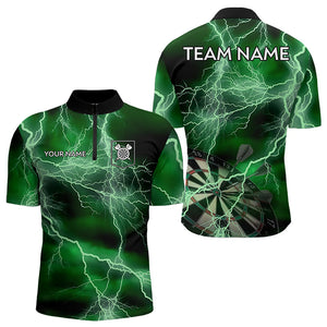 Black And Green Thunder Lightning Dart Shirts With Pocket For Men Custom 3D Darts Team Jerseys TDM3314