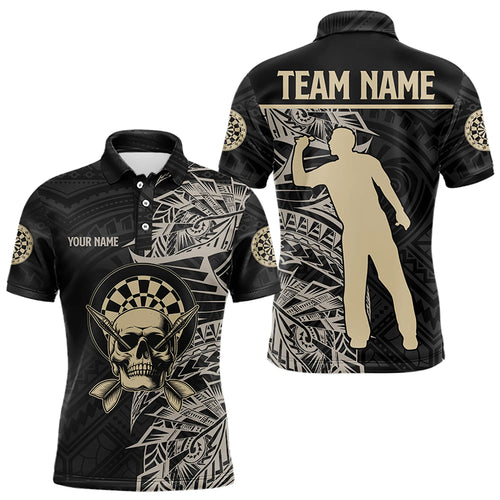 Gold And Black Tribal Pattern Custom Dart Shirts For Men, Skull Darts Team Shirts Dart Jerseys TDM3318