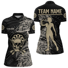 Load image into Gallery viewer, Gold And Black Tribal Pattern Custom Dart Shirts For Women, Skull Darts Team Shirts Dart Jerseys TDM3318