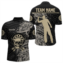 Load image into Gallery viewer, Gold And Black Tribal Pattern Custom Dart Shirts For Men, Skull Darts Team Shirts Dart Jerseys TDM3318